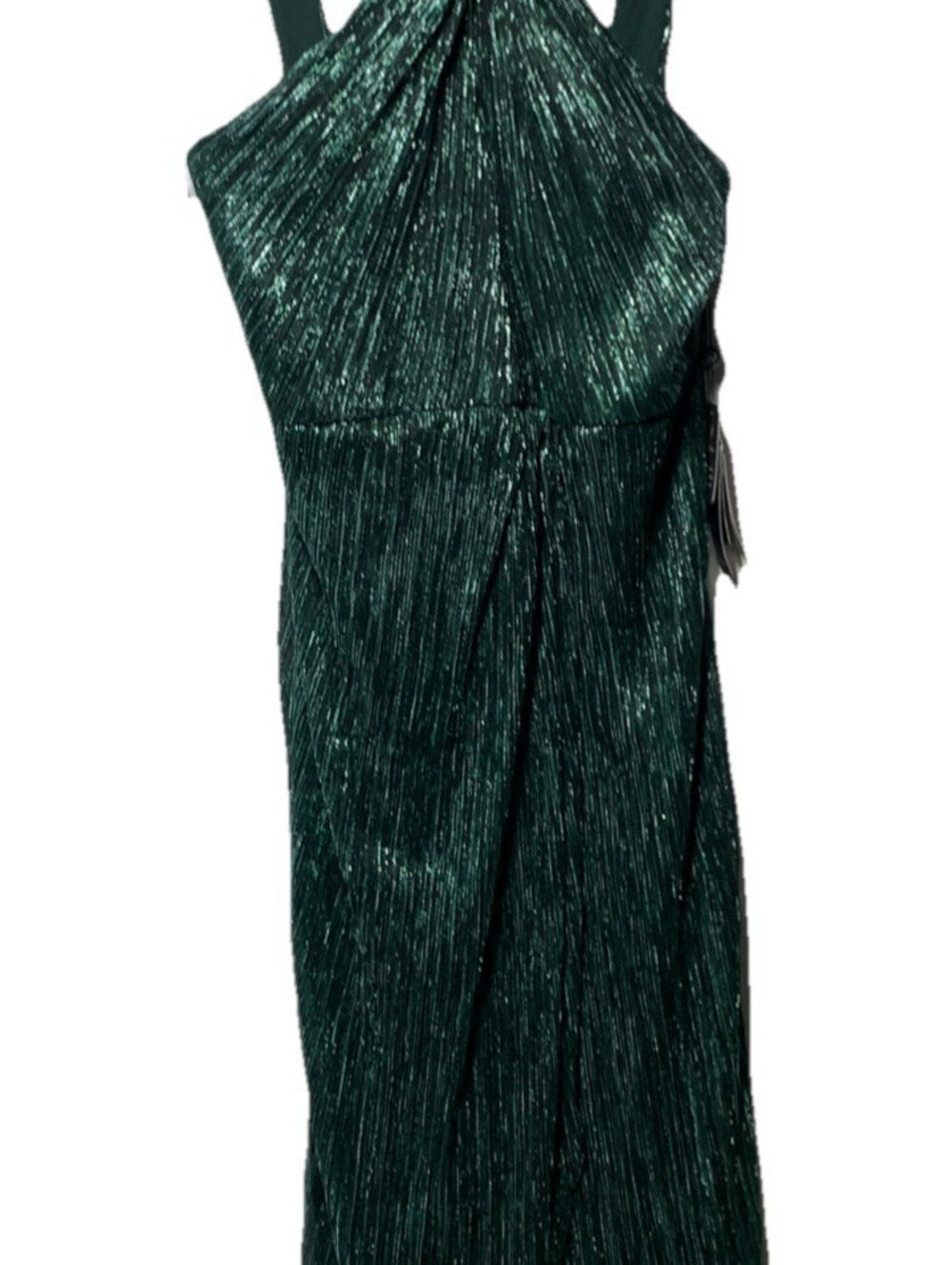 Adrianna Papell Women's Green Halter Crinkle Metallic Midi Dress 8 Green Pine